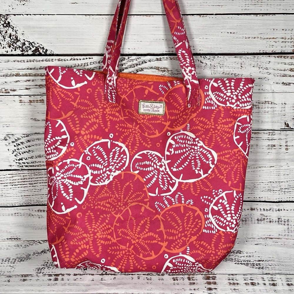 Lilly Pulitzer for Estee Lauder Pink Coral Sand Dollar Print Canvas Tote Bag